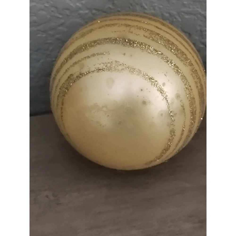Vintage‎ Champagne Gold Glitter Decorated Mercury Glass Christmas Ornament Ball